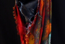 "It's all in your head", fabric, acrylic, clay; 42 x 7 x5"