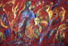 "Vanishing Worlds", acrylic on silk, 5 feet by 10 feet