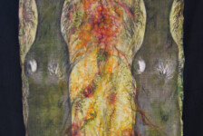 "Tree babies", mixed media on fabric, 36 x 18"