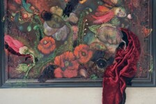 Pulling up curtains
28 x 40", fabric, thread, acrylic on board