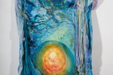 "Keeping warm", acrylic, fabric, thread, 46 x 30 x 3"