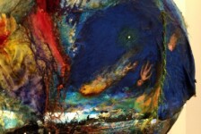 "Home", mixed media, light, 35" diameter sphere