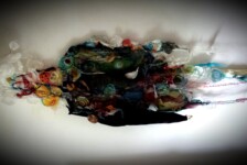 "White out", mixed media, 90 x 25 x6"
(memories leaving the body)