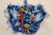 "Deep Waters"
paper, shells, acrylic, thread, fabric, wool, plastic